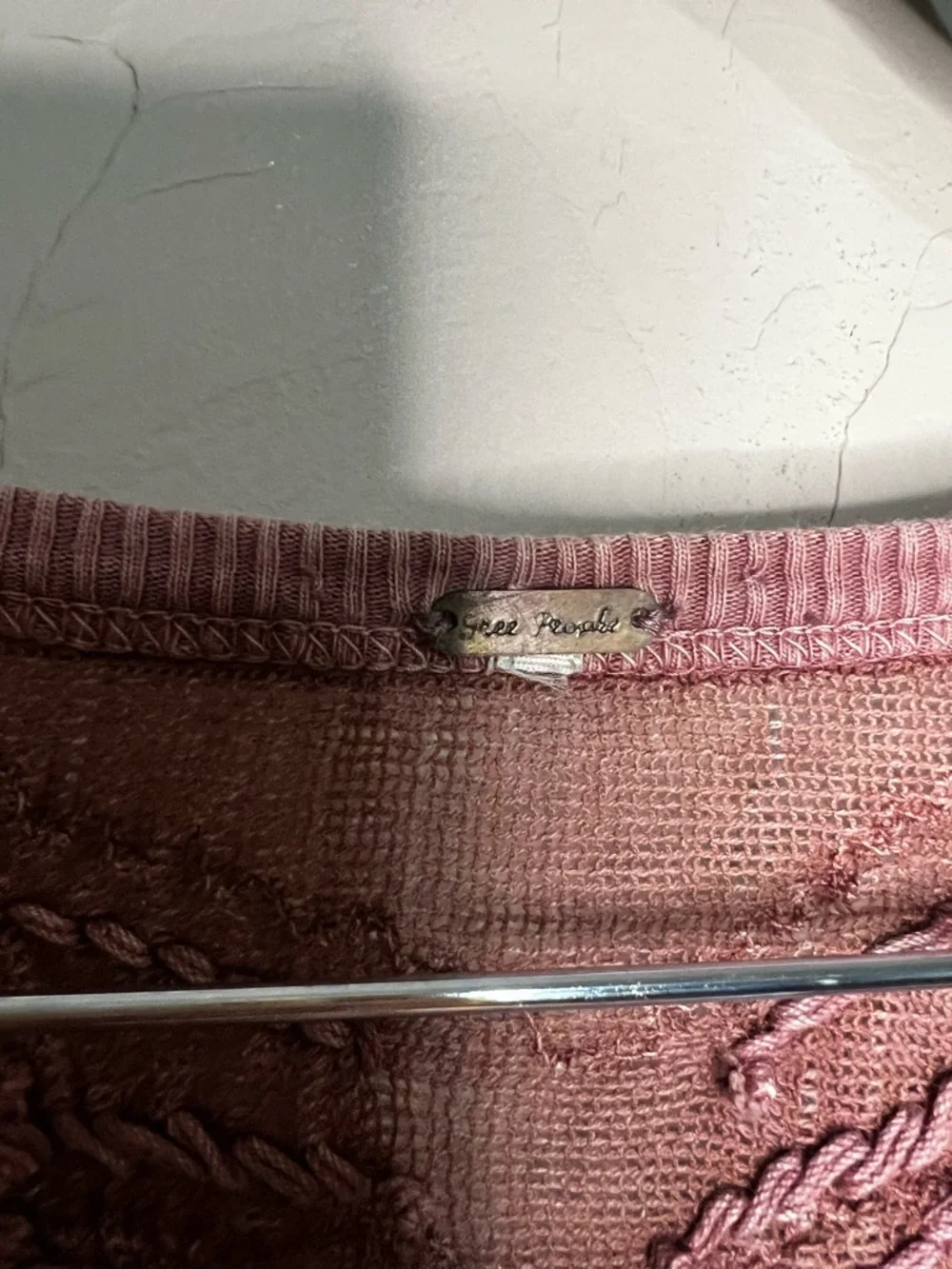 Free People Embellished Embroidered Sheer‎ Lace Boho Mauve Long Sleeve Top